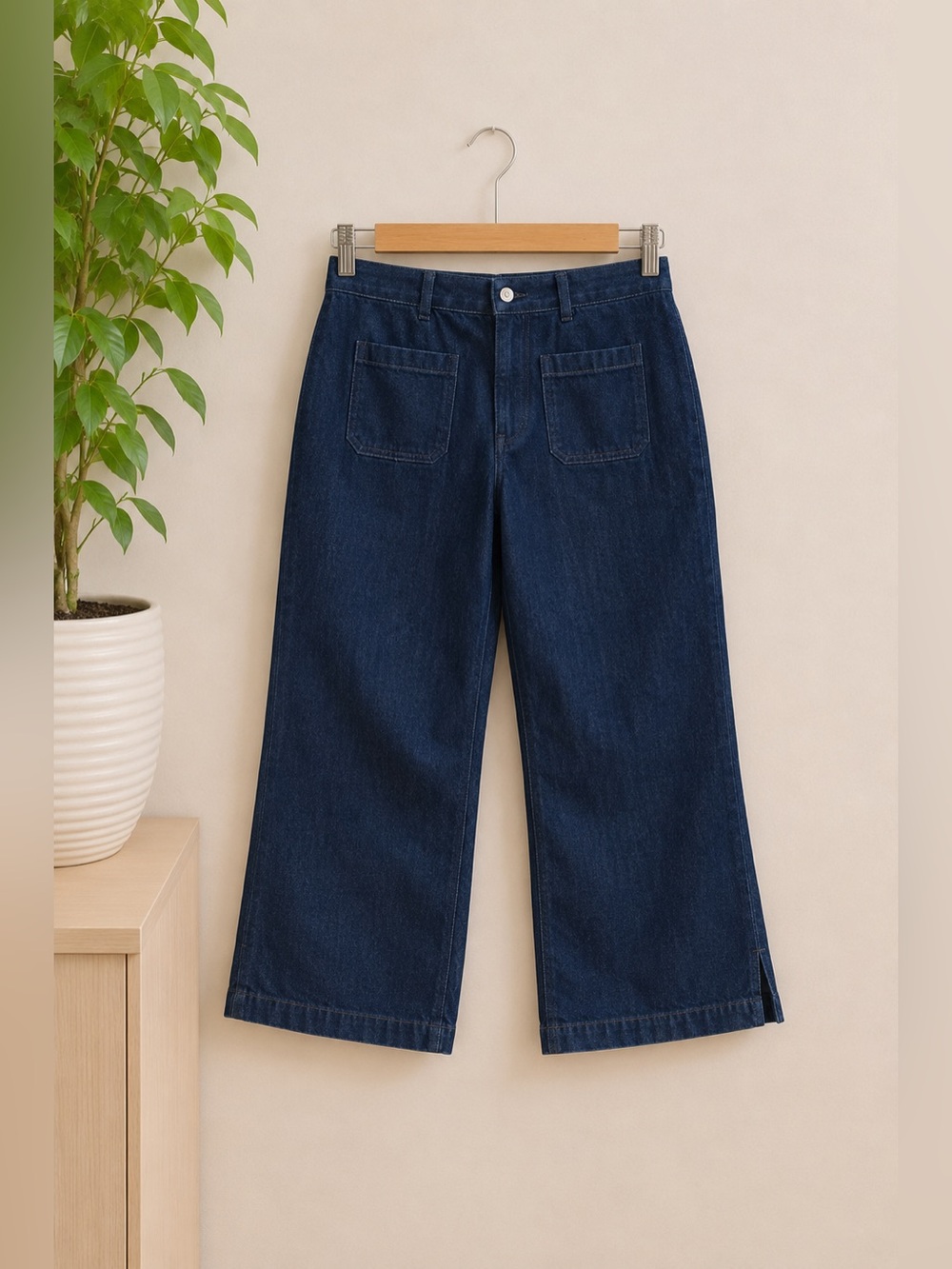 Levis Dark Wash Cropped Wide Leg Jeans High Rise Minimalist Denim Sz 12 Y2K